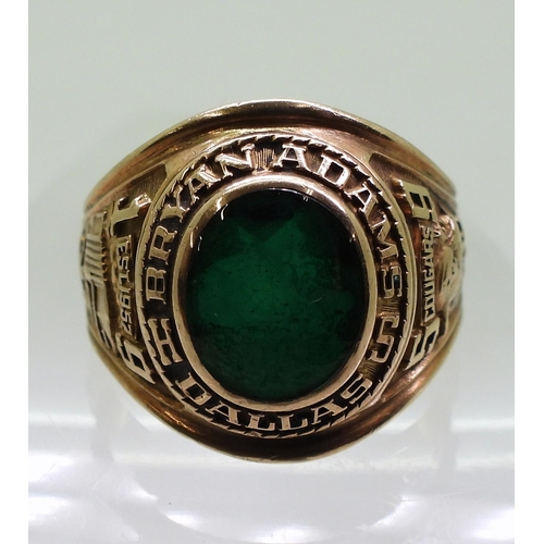 748 - A 10k gold American college ring, for Bryan Adams High School Dallas 1959 Cougars, size Gents size 3... 