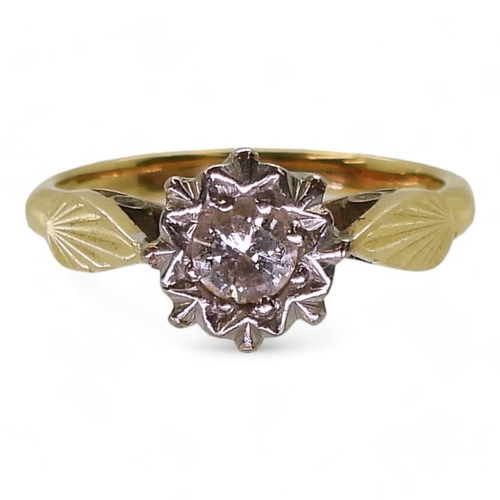 761 - A bright yellow metal ring illusion set diamond ring, set with an estimated approx 0.20ct diamond, f... 