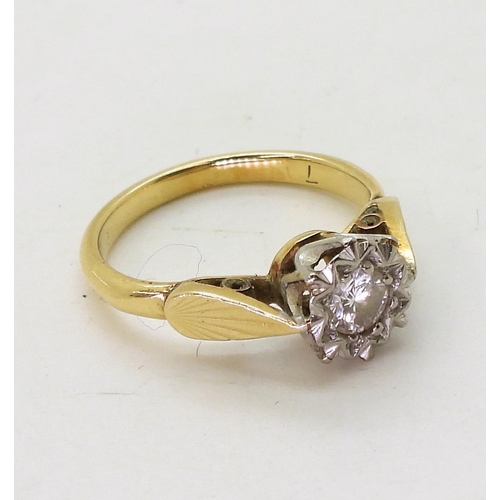 761 - A bright yellow metal ring illusion set diamond ring, set with an estimated approx 0.20ct diamond, f... 