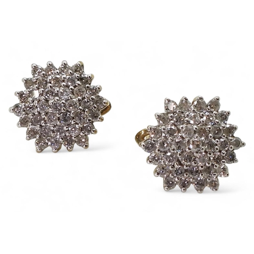 770 - A pair of 9ct gold diamond cluster earrings, diameter of the cluster 15mm, set with estimated approx... 