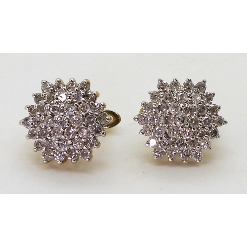 770 - A pair of 9ct gold diamond cluster earrings, diameter of the cluster 15mm, set with estimated approx... 