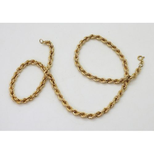 775 - A 9ct gold rope chain necklace, length 51cm, weight 9.2gms