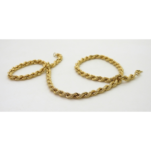 775 - A 9ct gold rope chain necklace, length 51cm, weight 9.2gms