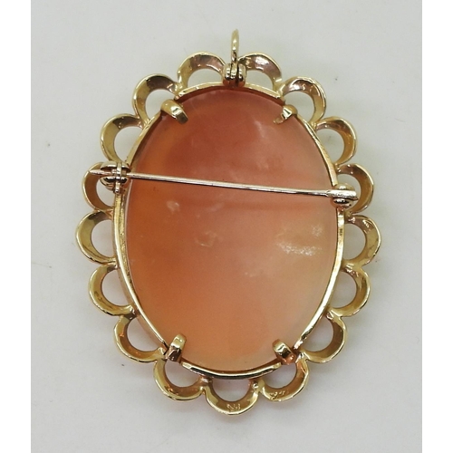 778 - A 14k gold cameo brooch, weight 7.8gms