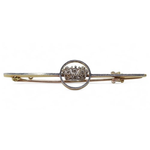 780 - A bright yellow and white metal Royal Navy sweetheart brooch set with brilliant and rose cut diamond... 