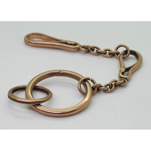 781 - A Chinese rose coloured metal fob chain, with Chinese marks, further stamped 40%? weight 44.3gms