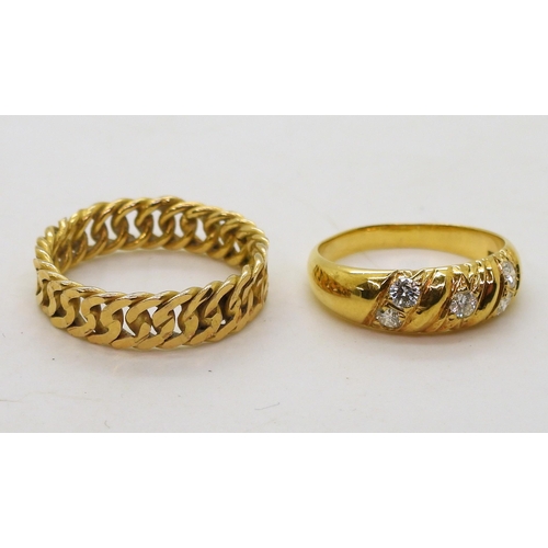 800 - A yellow metal ring stamped 95%, size M, together with an Arabic hallmarked ring of chain link desig... 