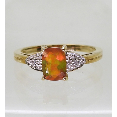 801 - A 9ct gold Rocks & Co fire opal and diamond ring, size N1/2, weight 2.1gms