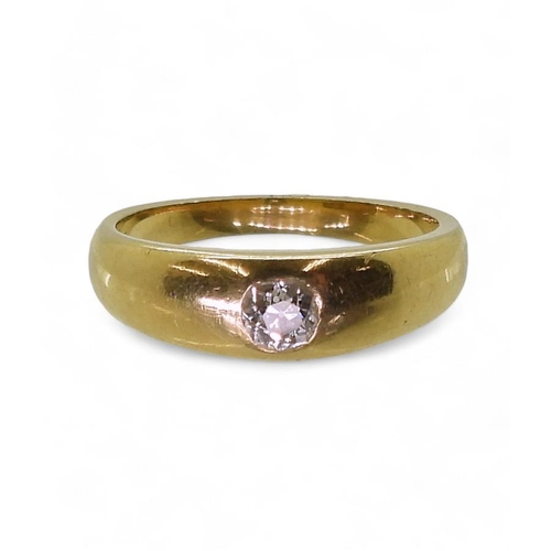 806 - An 18ct gold dome ring set with an estimated approx 0.15ct old cut diamond, size K1/2, weight 4.5gms