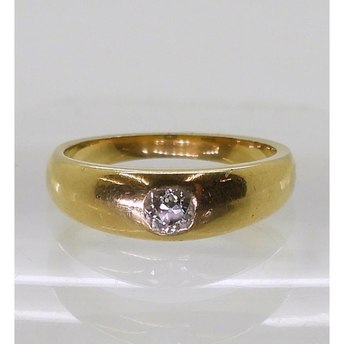 806 - An 18ct gold dome ring set with an estimated approx 0.15ct old cut diamond, size K1/2, weight 4.5gms