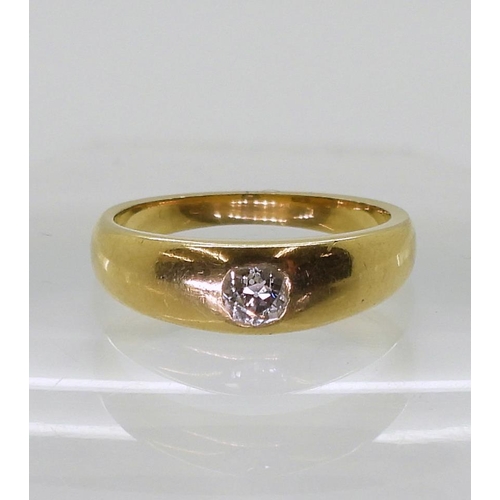 806 - An 18ct gold dome ring set with an estimated approx 0.15ct old cut diamond, size K1/2, weight 4.5gms