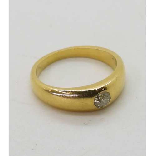 806 - An 18ct gold dome ring set with an estimated approx 0.15ct old cut diamond, size K1/2, weight 4.5gms