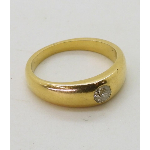 806 - An 18ct gold dome ring set with an estimated approx 0.15ct old cut diamond, size K1/2, weight 4.5gms