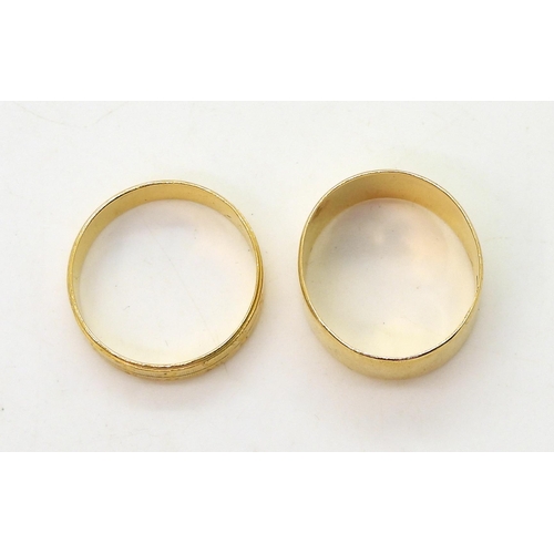 817 - Two 22ct gold wedding rings, sizes P and Q1/2, weight together 7.6gms