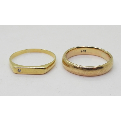 819 - A 9ct gold wedding ring, size v1/2, weight 6.1gms, together with a bright yellow metal diamond accen... 