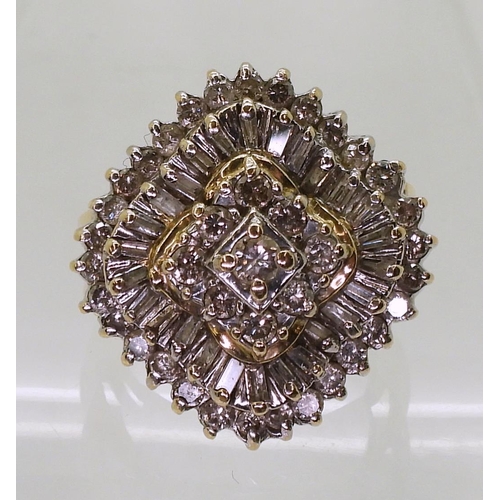 820 - A 14k gold diamond cluster ring, size of the cluster 24.2gms, set with estimated approx 1.25cts of b... 