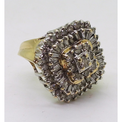 820 - A 14k gold diamond cluster ring, size of the cluster 24.2gms, set with estimated approx 1.25cts of b... 