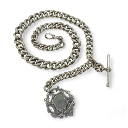 845 - A heavy silver tapered fob chain with silver medallion, hallmarked to every link, tapers from 12.1mm... 