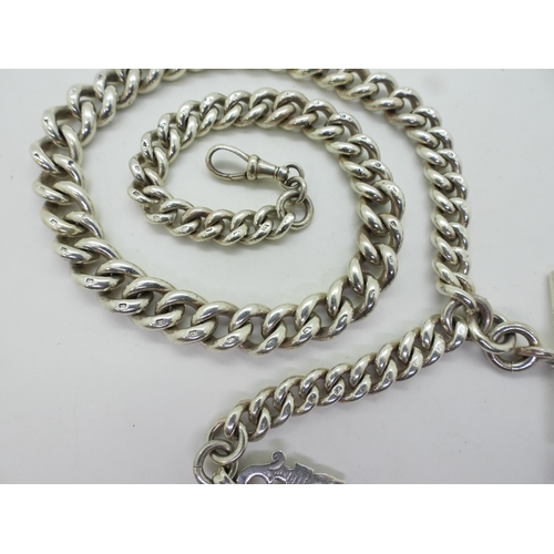 845 - A heavy silver tapered fob chain with silver medallion, hallmarked to every link, tapers from 12.1mm... 