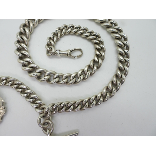 846 - A heavy silver tapered fob chain with silver medallion, hallmarked to every link, tapers from 12.1mm... 