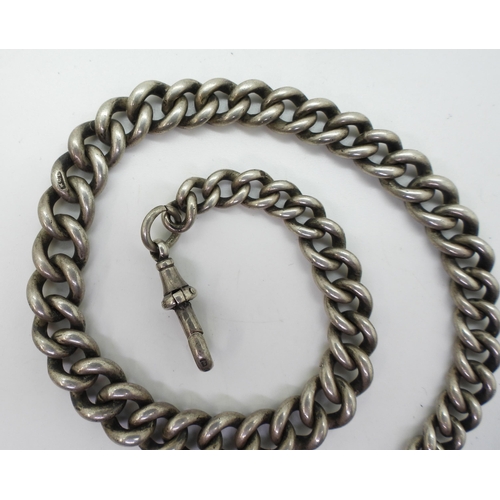 847 - A heavy silver tapered fob chain with silver medallion, hallmarked to every link, tapers from 10.4mm... 