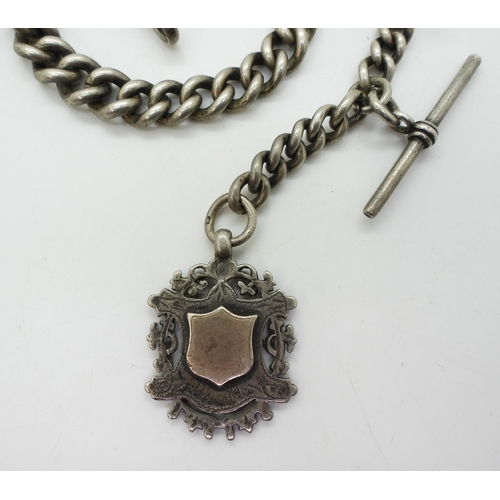 847 - A heavy silver tapered fob chain with silver medallion, hallmarked to every link, tapers from 10.4mm... 