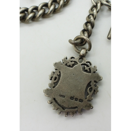 847 - A heavy silver tapered fob chain with silver medallion, hallmarked to every link, tapers from 10.4mm... 