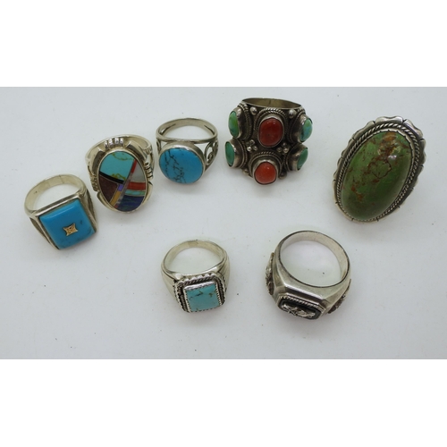 857 - A collection of first nation designed rings, to include items by both Hopi and Navajo tribes, to inc... 