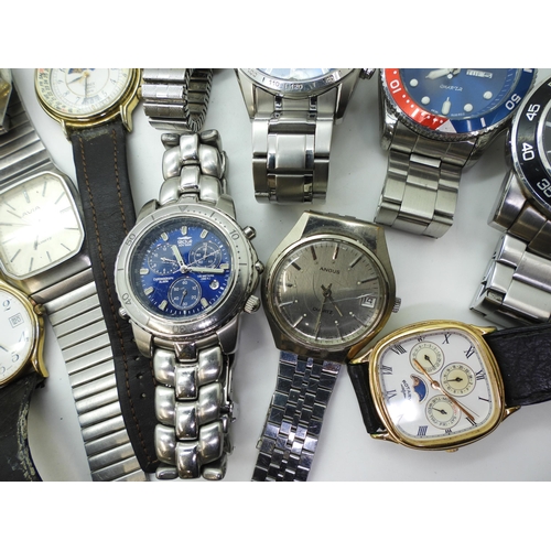 867 - A collection of wrist watches to include Paul Jobin, Timex moon phase, Marvin Revue, Seiko, Avia and... 