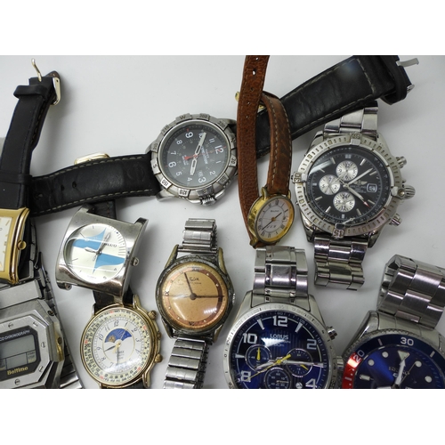 867 - A collection of wrist watches to include Paul Jobin, Timex moon phase, Marvin Revue, Seiko, Avia and... 