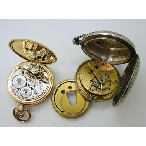 873 - A silver full hunter pocket watch, signed Edwin Flynn, London hallmarks for 1883, together with a go... 