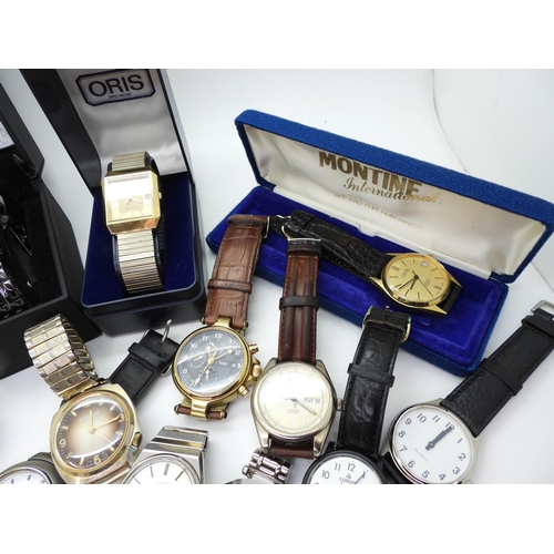 884 - A collection of fashion watches to include, Oris, Montine, Seiko, Stauer and Skagen