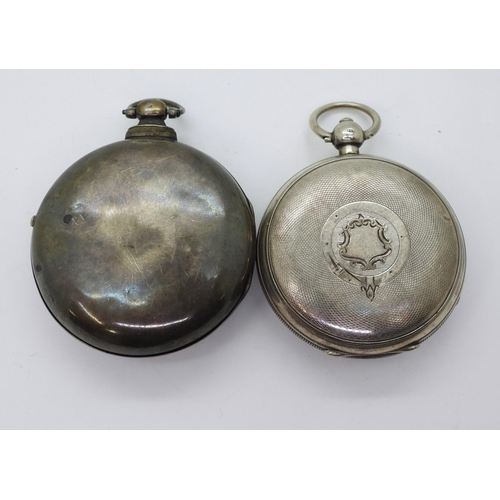 885 - A silver pair cased pocket watch with Birmingham hallmarks to both case and watch for 1845, together... 