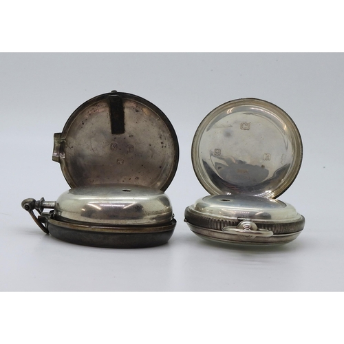 885 - A silver pair cased pocket watch with Birmingham hallmarks to both case and watch for 1845, together... 