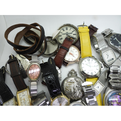 894 - A collection of fashion watches to include, Orient, Sekonda, Casio, Timex, Seiko, and replicas