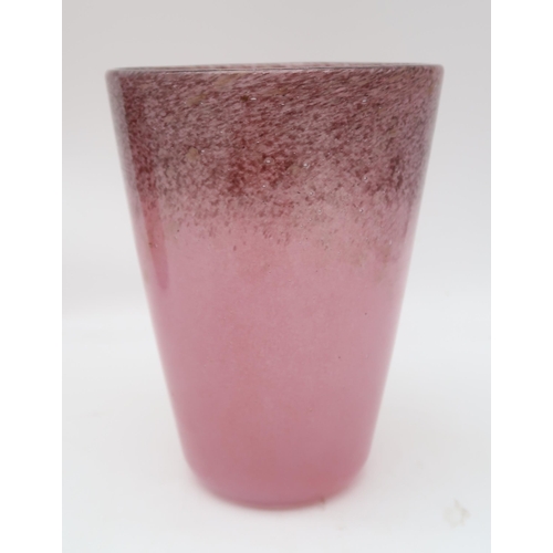 197 - A Strathearn orange and aventurine vase, a Strathearn bowl, together with a Vasart pink glass vase