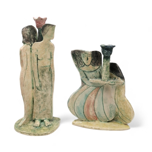 200 - Two Dorinda Johnson pottery candlesticks