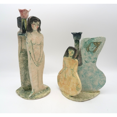 200 - Two Dorinda Johnson pottery candlesticks