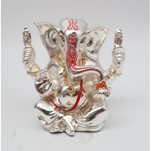 223 - A painted alabaster model of Ganesh, 32cm high, and a silver coated example by Lorodana Sandona, 9cm... 