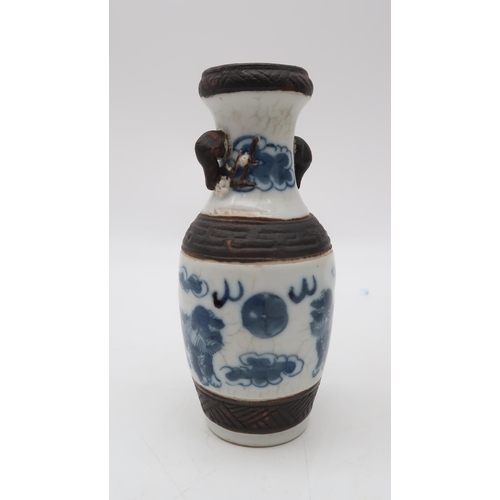 225 - A Nanking 'Warriors' ginger jar, 22cm, a smaller example, 13cm, two Japanese blue and white plates, ... 