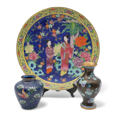 227 - A Chinese cloisonne vase, decorated with flowers and butterflies, another with apple blossoms, and a... 