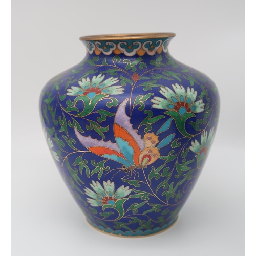 227 - A Chinese cloisonne vase, decorated with flowers and butterflies, another with apple blossoms, and a... 