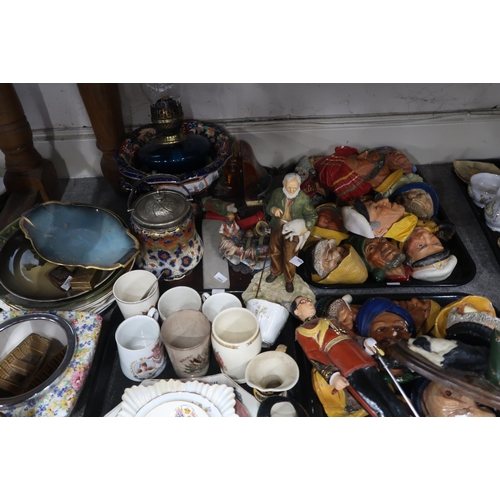 254 - Assorted ceramics including a chintz bowl, Bossons heads and other items