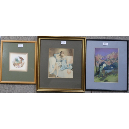 918 - A VARIOUS LOT COMPRISING PRINTS, WATERCOLOURS, A PASTEL AND AN OIL PAINTING (7)