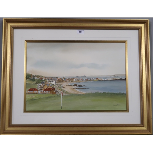 954 - SCOTTISH SCHOOL  GOLF COURSE (possibly Ayrshire) Watercolour, signed lower right, dat... 