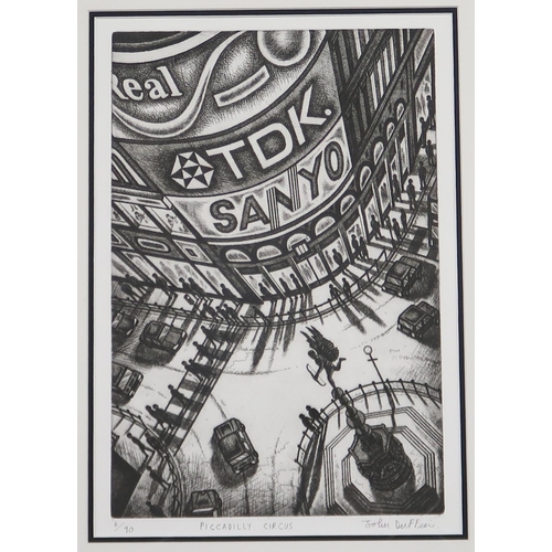 989 - JOHN DUFFIN (ENGLISH b.1965) PICCADILLY CIRCUS Etching, signed lower right, numbered 6/90, 40 x 27cm... 