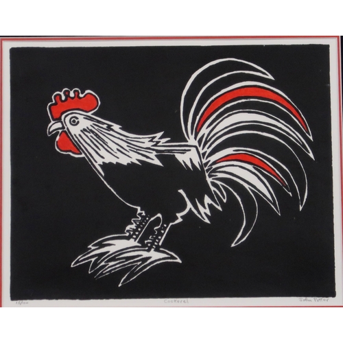 990 - JOHN POTTER (CONTEMPORARY SCHOOL) COCKEREL Woodcut, signed lower right, numbered 15/100, 24 x 31cmTh... 