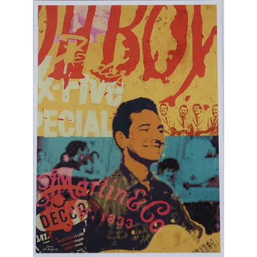 991 - JIM RAFFERTY (CONTEMPORARY SCHOOL) LONNIE DONEGAN Print multiple, 46 x 34cm Together with a similar ... 