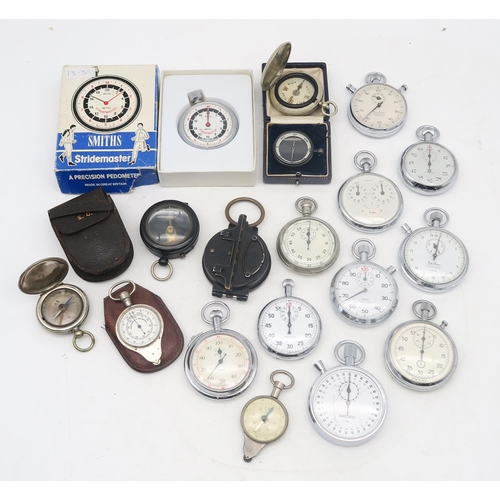 469 - A collection of 20th century stopwatches, comprising examples by Seiko, Hanhart, Junhans and Record,... 