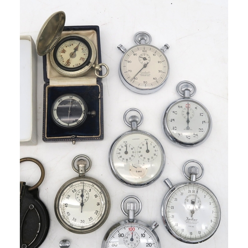 469 - A collection of 20th century stopwatches, comprising examples by Seiko, Hanhart, Junhans and Record,... 